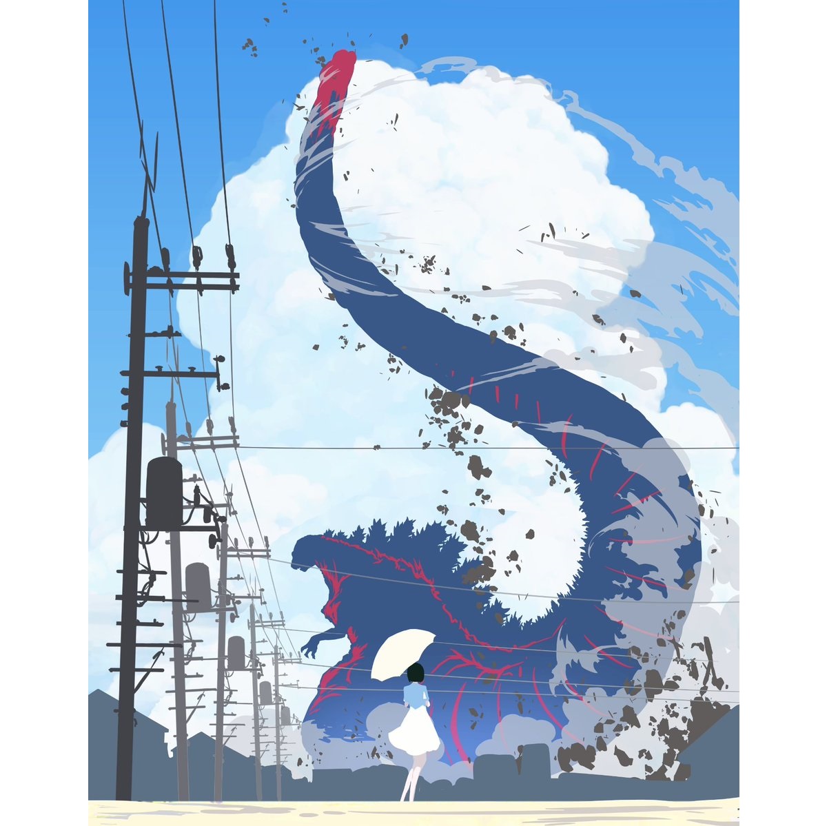 日本繪師ぺろり的話題作品「日本之夏 哥吉拉之夏」。(Twitter@peroringa)