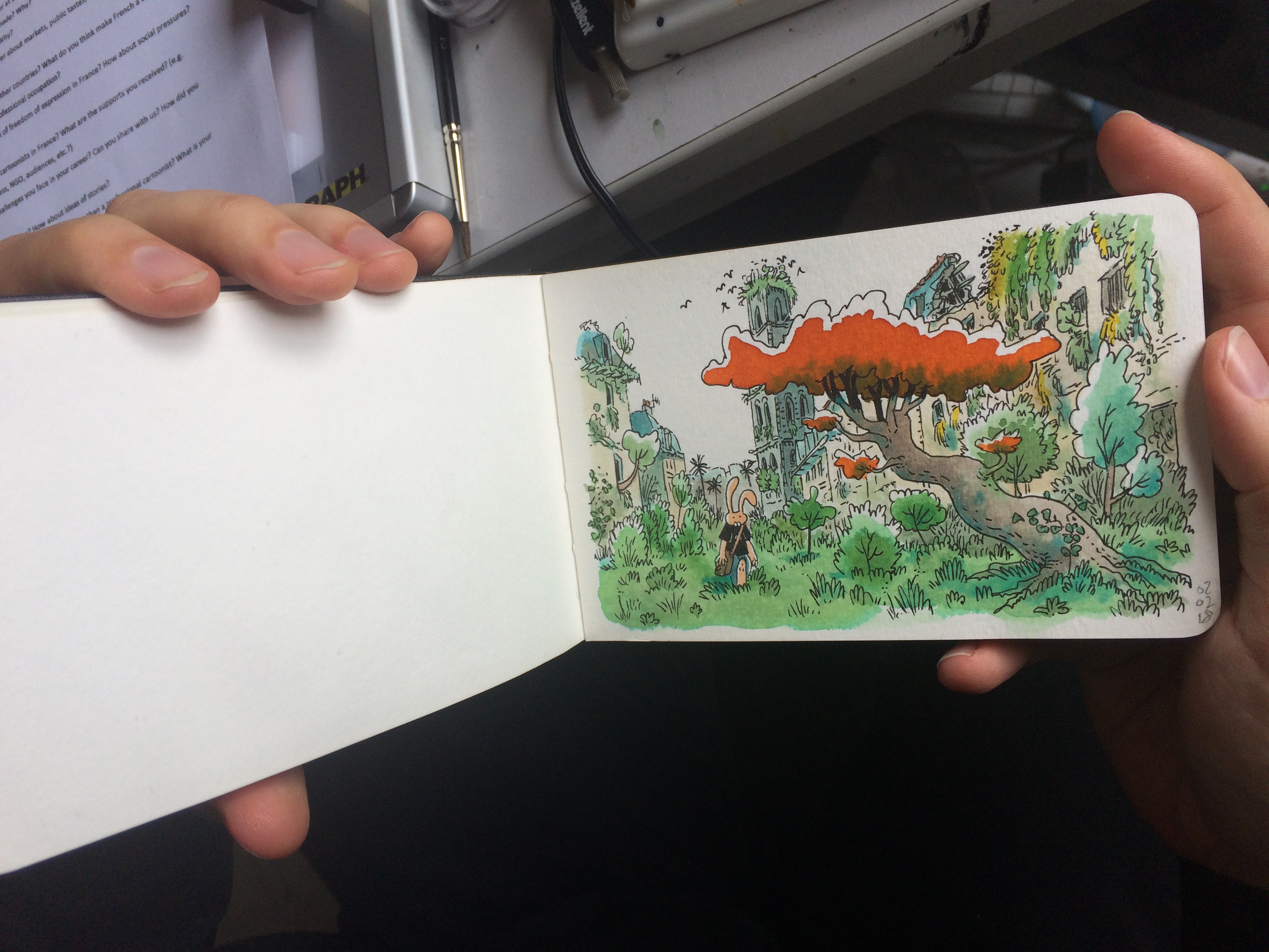 通代透過自我要求，每月15日完成一幅寫生，每日則完成一幅手掌大小的作品。