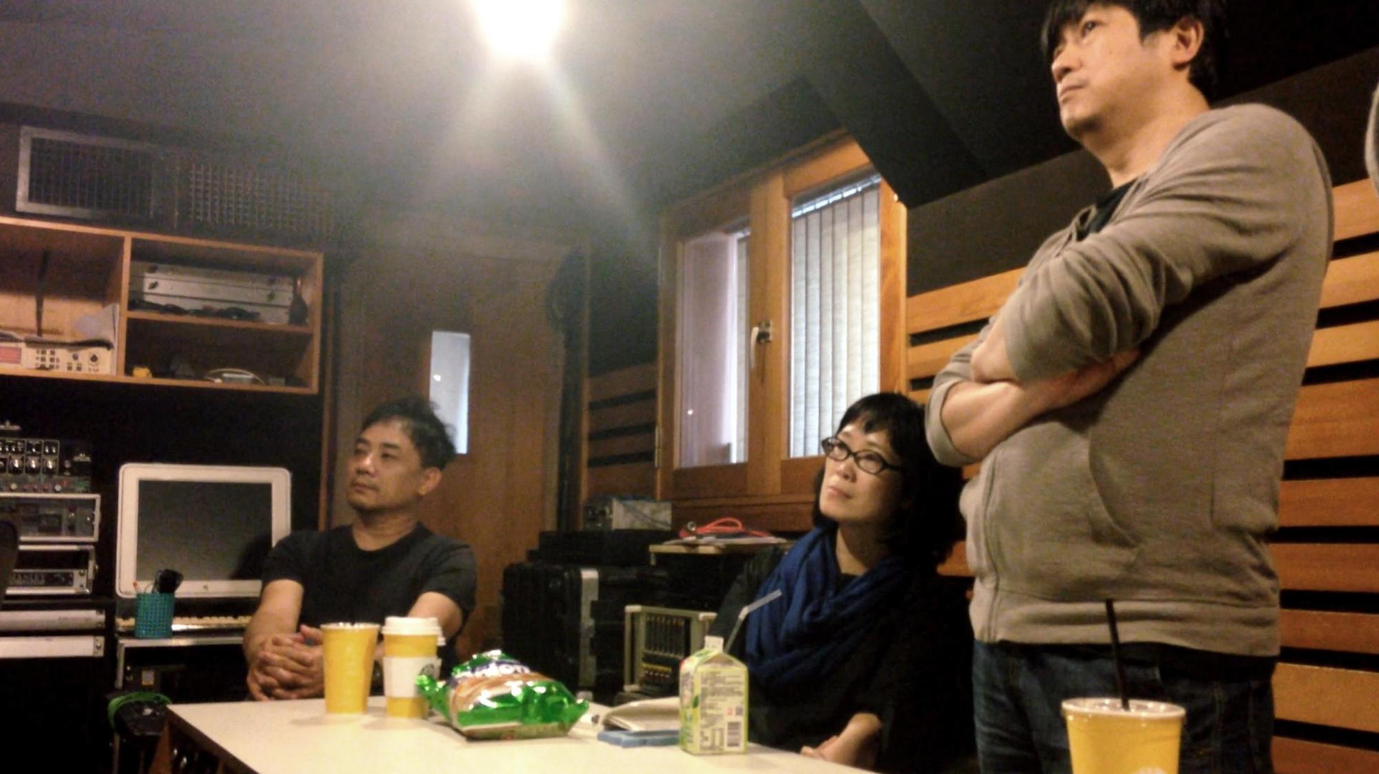 導演蕭雅全（左起）與電影配樂雷光夏、侯志堅工作默契十足。（積木影像提供）