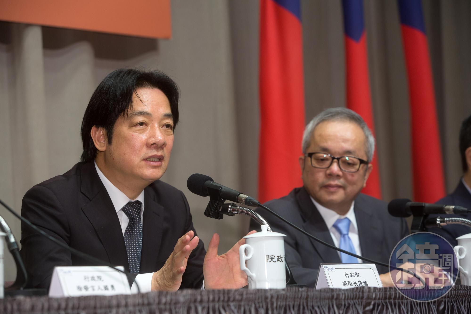 高思博說,賴清德(左)在台南執政過於強勢,例如包括蠻橫調漲房屋稅,既不合法也不合憲。