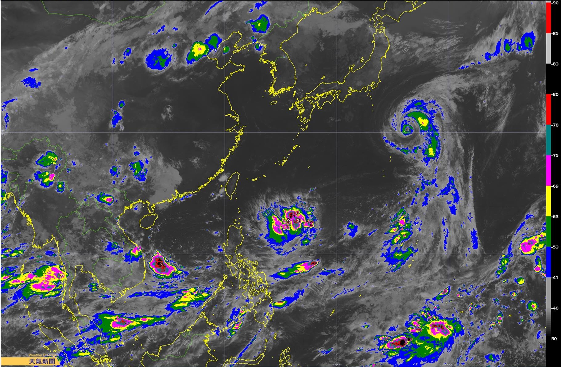 台灣東南方有熱帶性低氣壓正在發展中，不排除生成為今年第14號颱風「摩羯」。（翻攝自氣象達人彭啟明粉專）