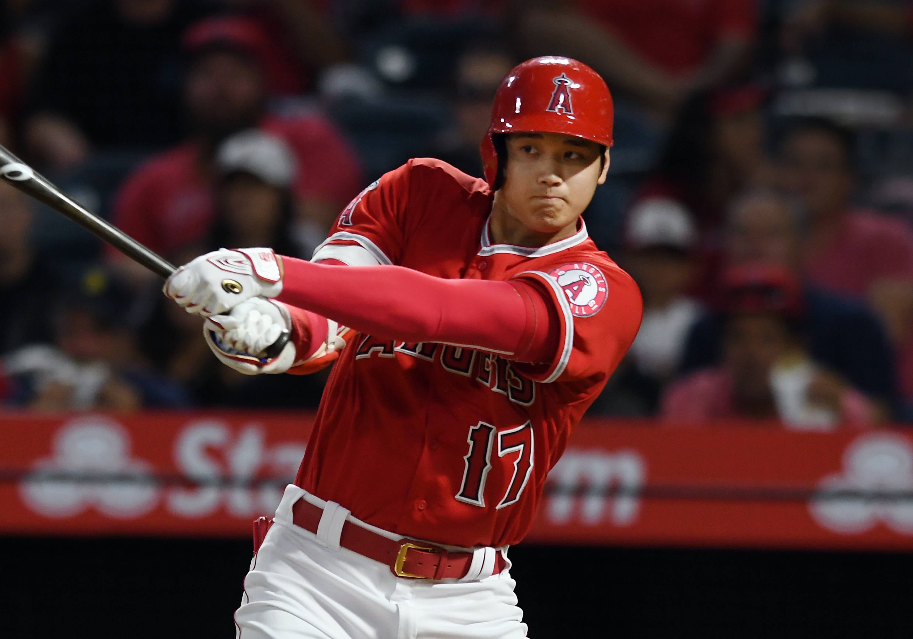 大谷翔平首打席就轟出3分逆轉砲，也是個人本季第12轟，幫助天使隊以11比5擊敗老虎。（東方IC）