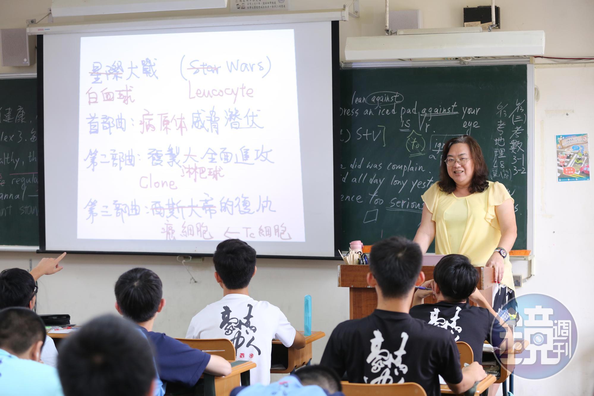 中學開始就嚮往當老師,曾愷芯從事教職近30年,許多教材都是自己手寫製作,也經常引用國外教材。