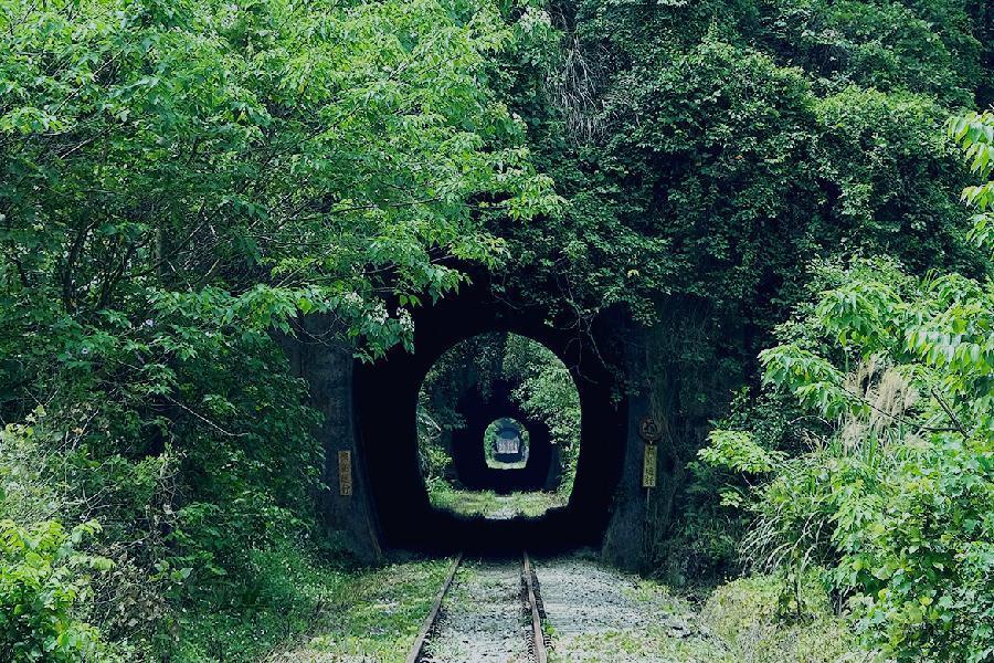 因「連續隧道群」這段為直線,而且隧道接連設置,因此能夠在一端同時看到多個隧道。(翻攝自舊山線鐵道自行車網站)