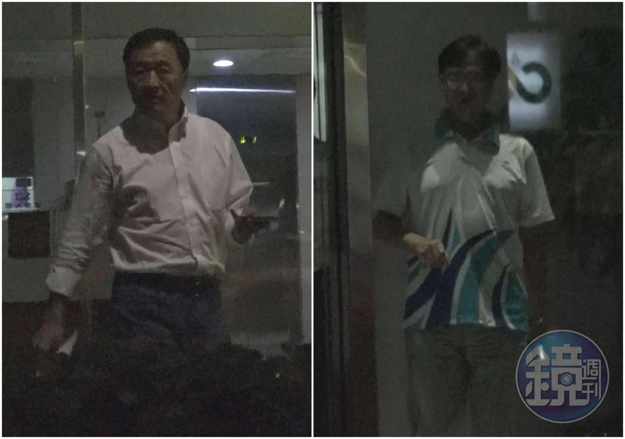 柯文哲於競選辦公室召集政策會議，市府首長及幕僚先後到場與會外，民進黨籍的副市長陳景峻（左）、民政局長藍世聰（右）也都到場。