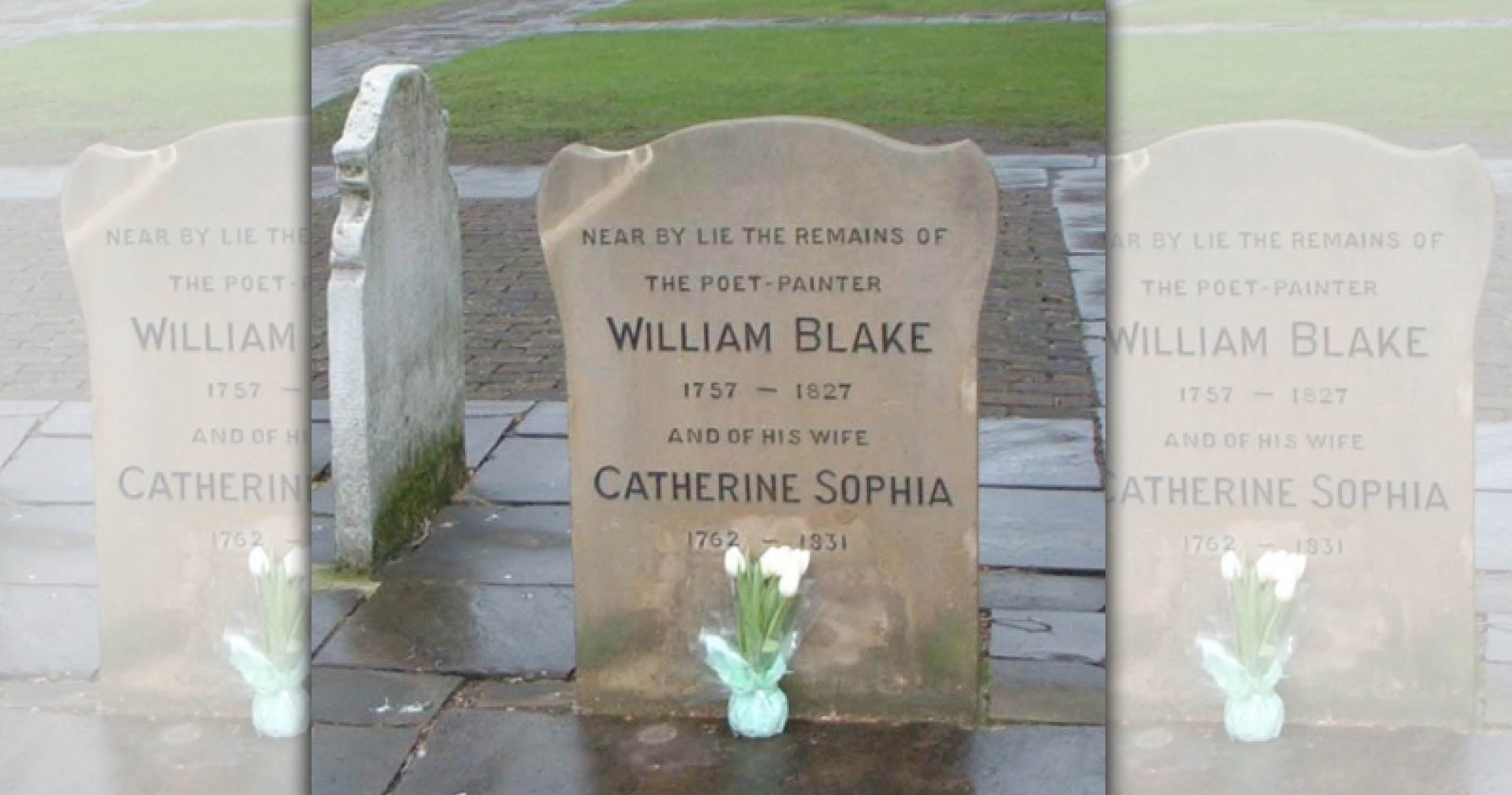 由於原本下葬的地點不明，布萊克和妻子現今的墓碑只能註明兩人長眠在「此碑附近」。（圖片來源：布萊克協會）
