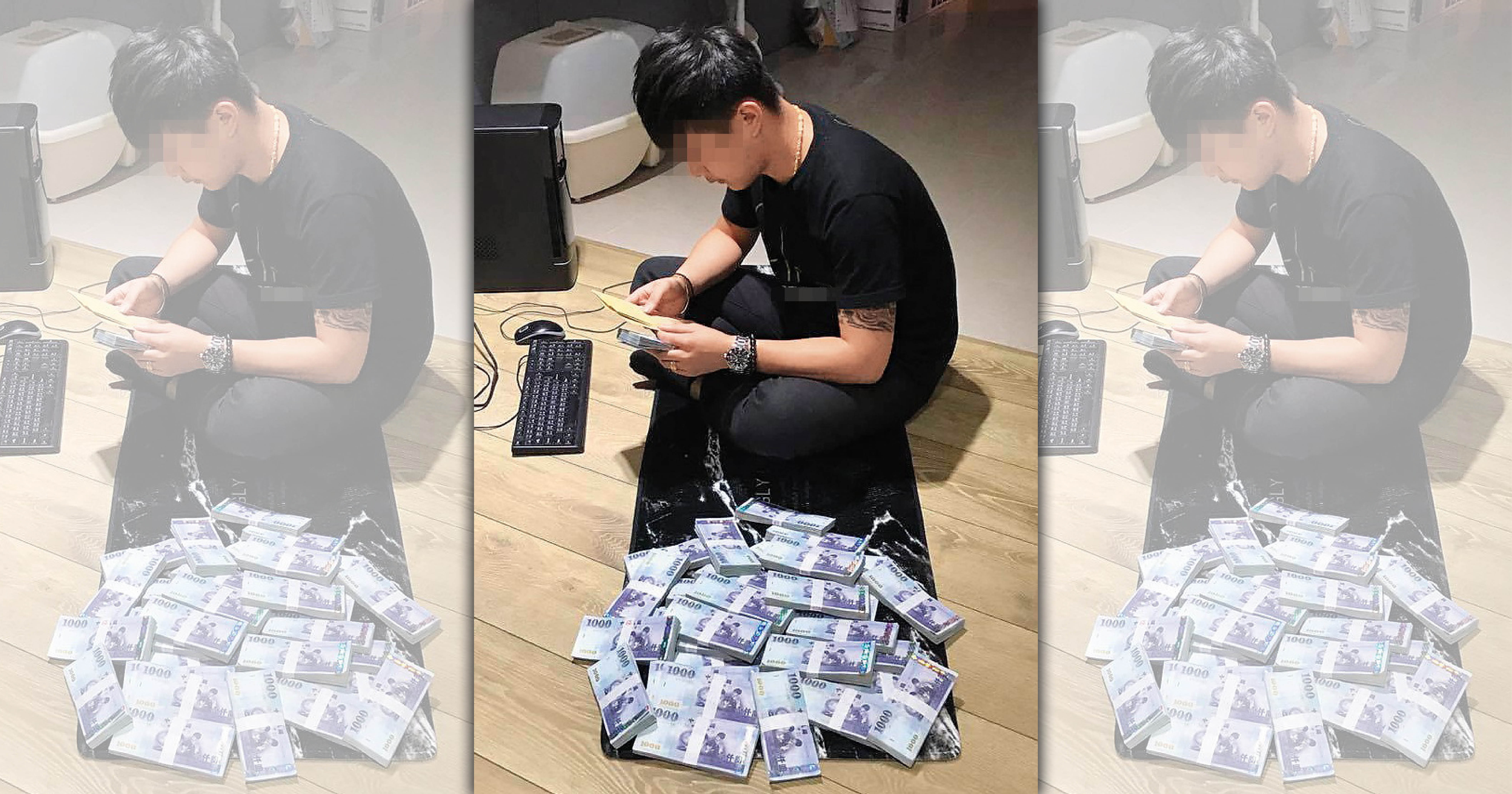 黃播經紀公司臉書以跑車、鈔票炫富等方式招攬小姐脫衣直播。（翻攝自黃播公司臉書）