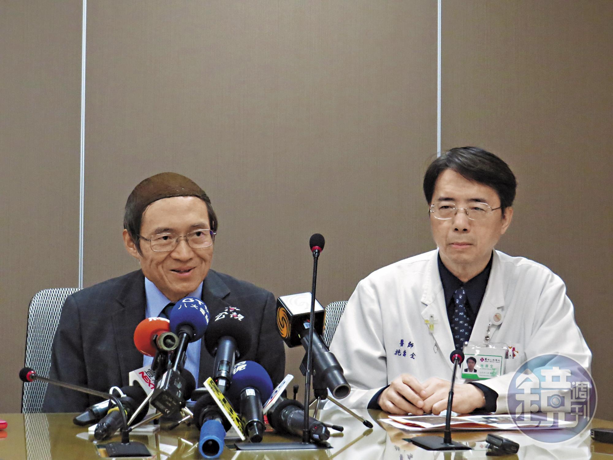 馬偕醫院董事長劉伯恩（左）、總院長長施壽全（右）遭控妨害名譽案，日前獲不起訴處分。