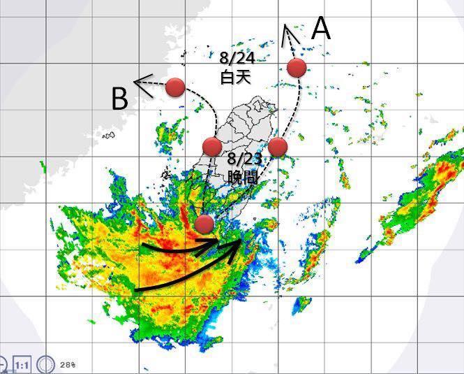 21號準颱風「燕子」稍早已登陸高雄,已為部分地區帶來不小雨勢,氣象局9時20分時也針對17縣市發布豪雨特報。(翻攝自天氣風險 WeatherRisk粉專)