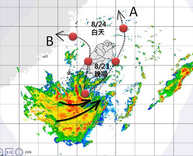 21號準颱風「燕子」稍早已登陸高雄，已為部分地區帶來不小雨勢，氣象局9時20分時也針對17縣市發布豪雨特報。（翻攝自天氣風險 WeatherRisk粉專）