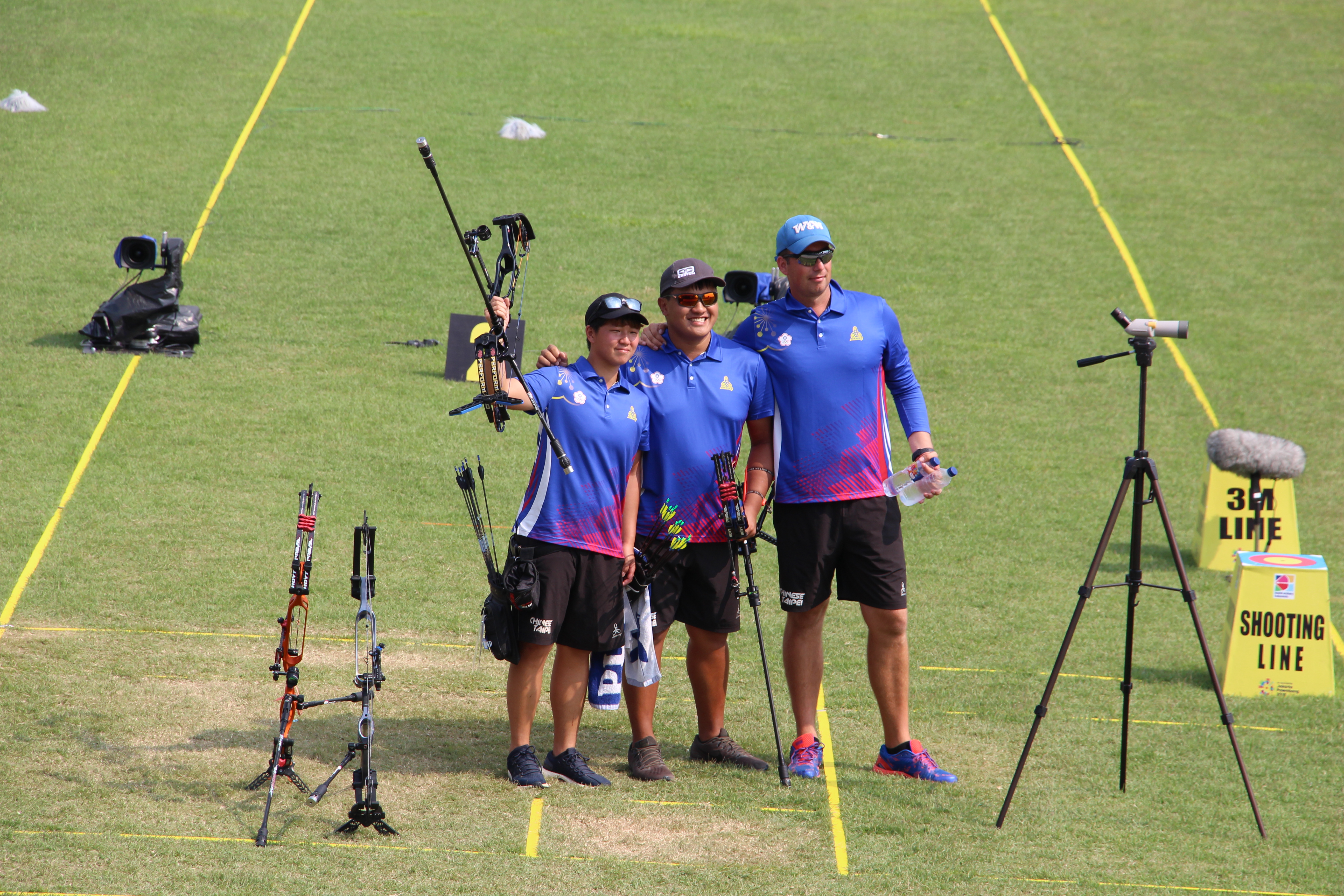 複合弓混雙亞運擊敗強敵南韓，順利搶金。（戚海倫提供）