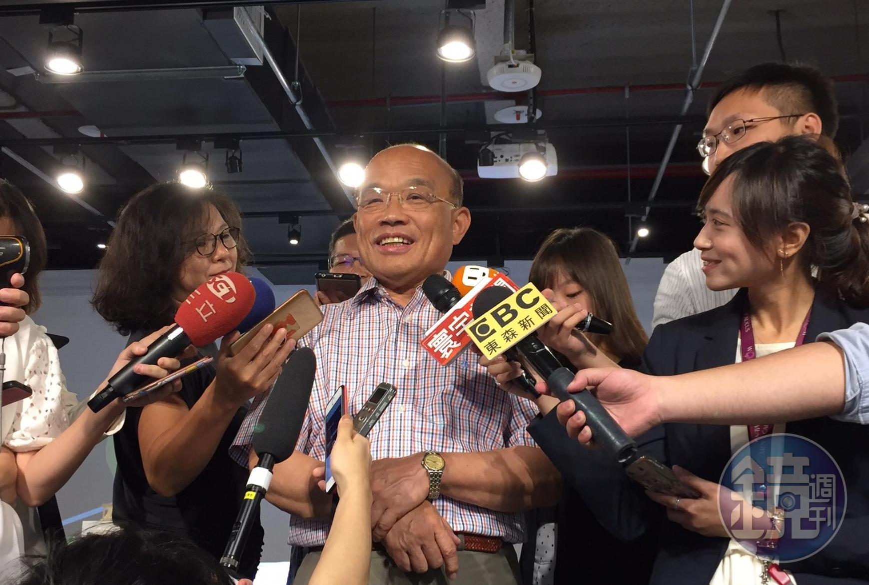 民進黨新北市長參選人蘇貞昌今出席親子博物館政策發表會。