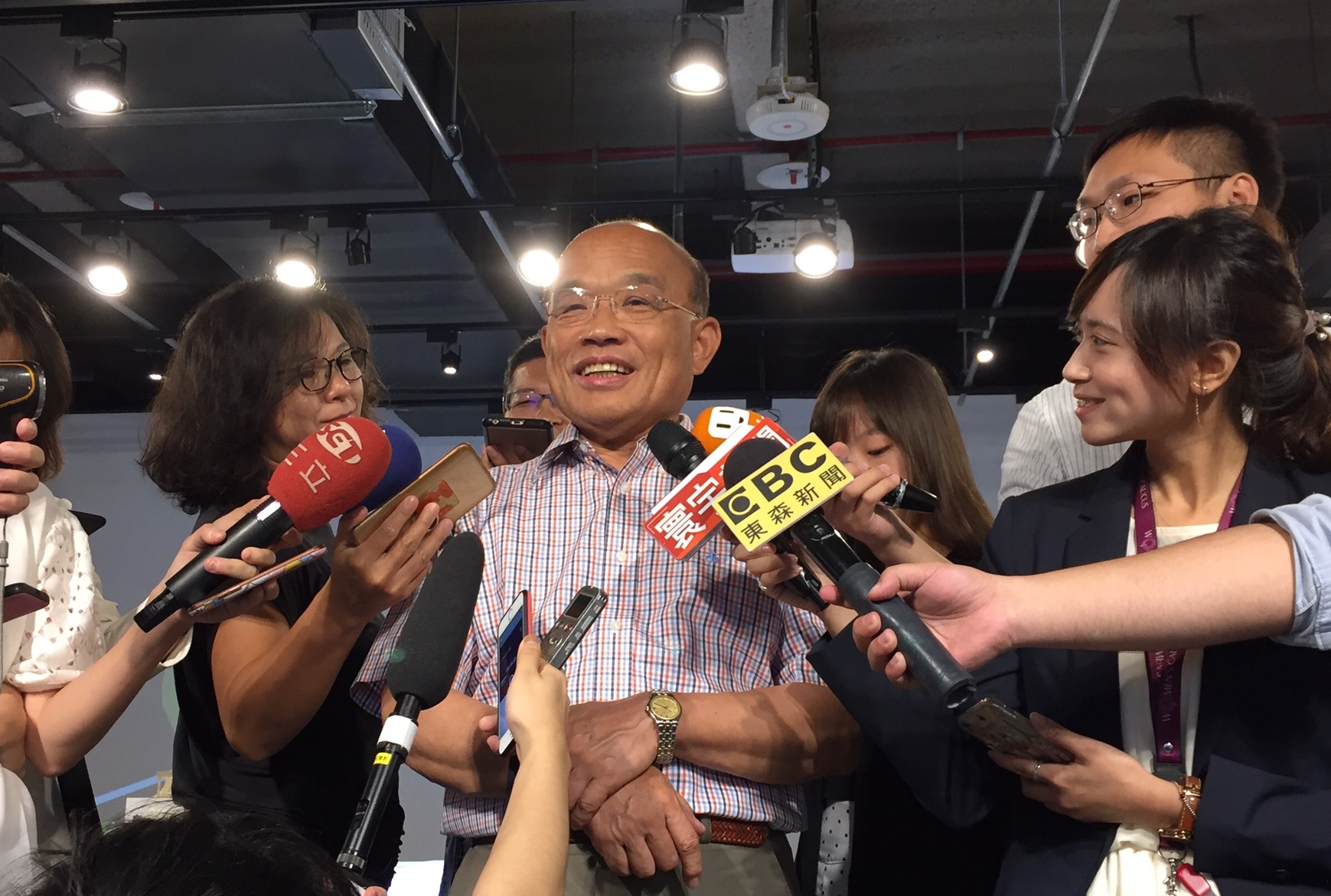 民進黨新北市長參選人蘇貞昌今出席親子博物館政策發表會。