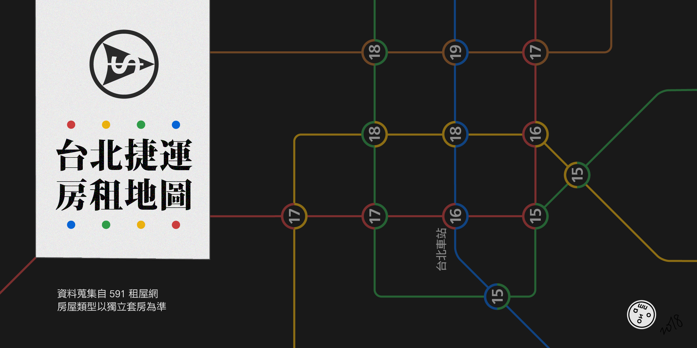 網友分享2018台北捷運房租地圖，以簡單的「懶人卡」圖像讓人一目了然。（吳曼努提供）