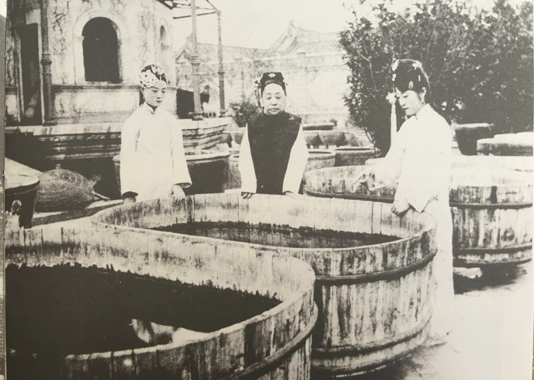 靈沼軒成了爛尾樓，使端康太妃想在此養魚觀魚的美夢成了泡影，她只好在澡盆養魚，聊勝於無。（翻攝自搜狐網）