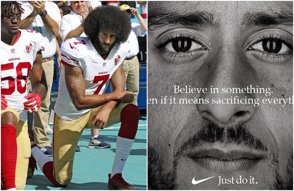 職業美式足球員卡普尼克成為Nike經典標語30週年代言人之一。（左圖東方IC提供，右圖取自IG帳號：kaepernick7）