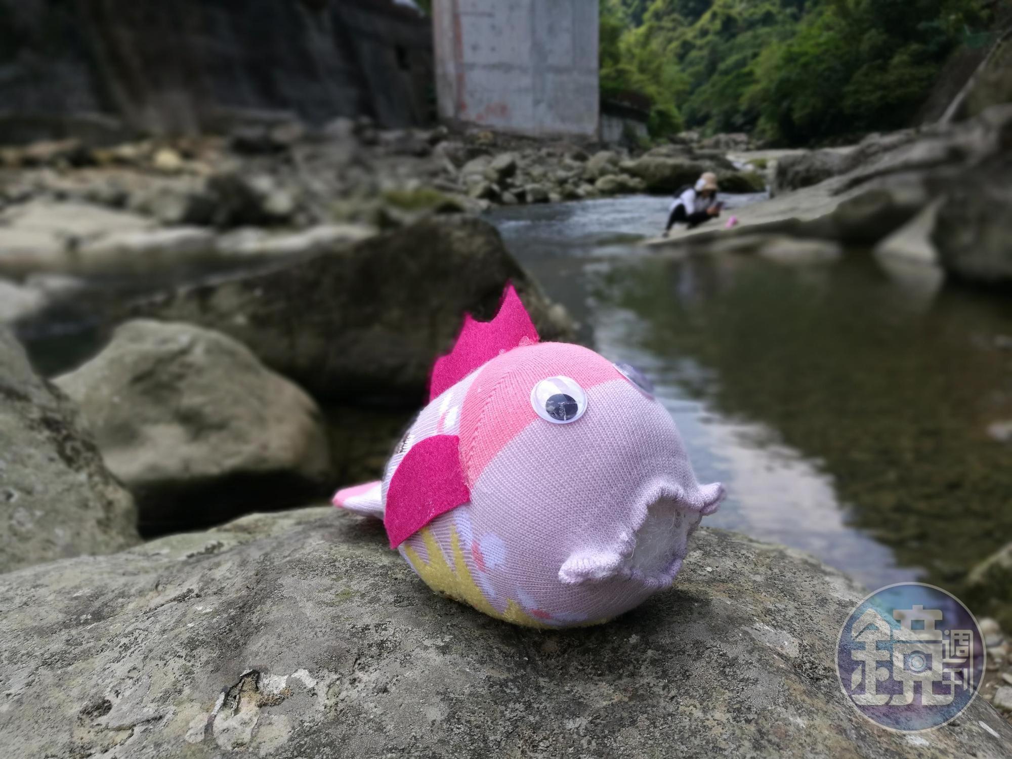 親手完成襪子魚之後，開始帶著牠在石碇留下足跡。