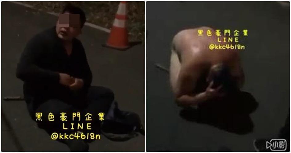 男子被迫脫光衣服，被私刑對待，手還遭到重擊，露出痛苦表情。（翻攝畫面）