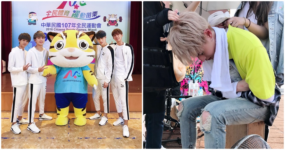 A-TEAM是2018全民運動會的形象代言人。今出席全民運記者會時,他們透露拍攝廣告及MV居然熱到中暑。(年代娛樂提供)