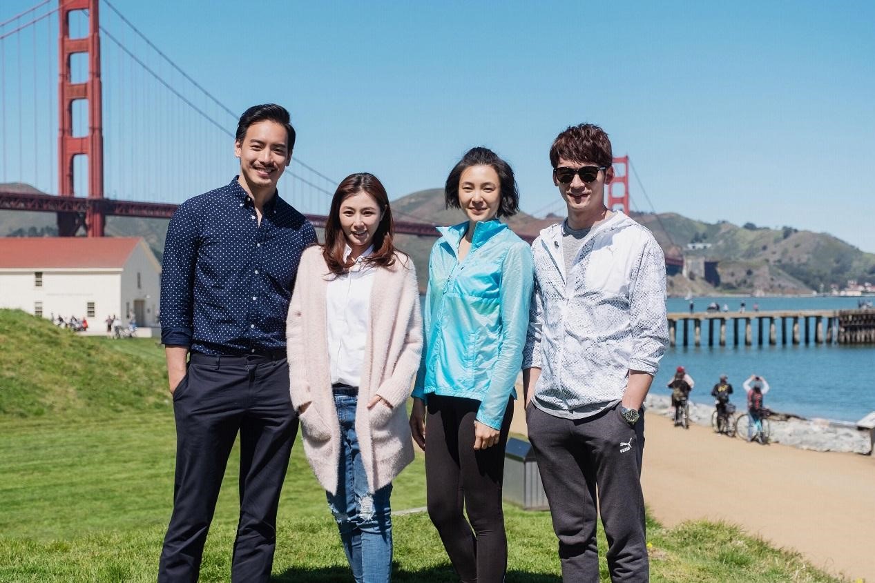 溫昇豪（右起）曾珮瑜、陳怡蓉、黃柏鈞為《雙城故事》赴舊金山，感受難得的工作經驗。（青睞提供）