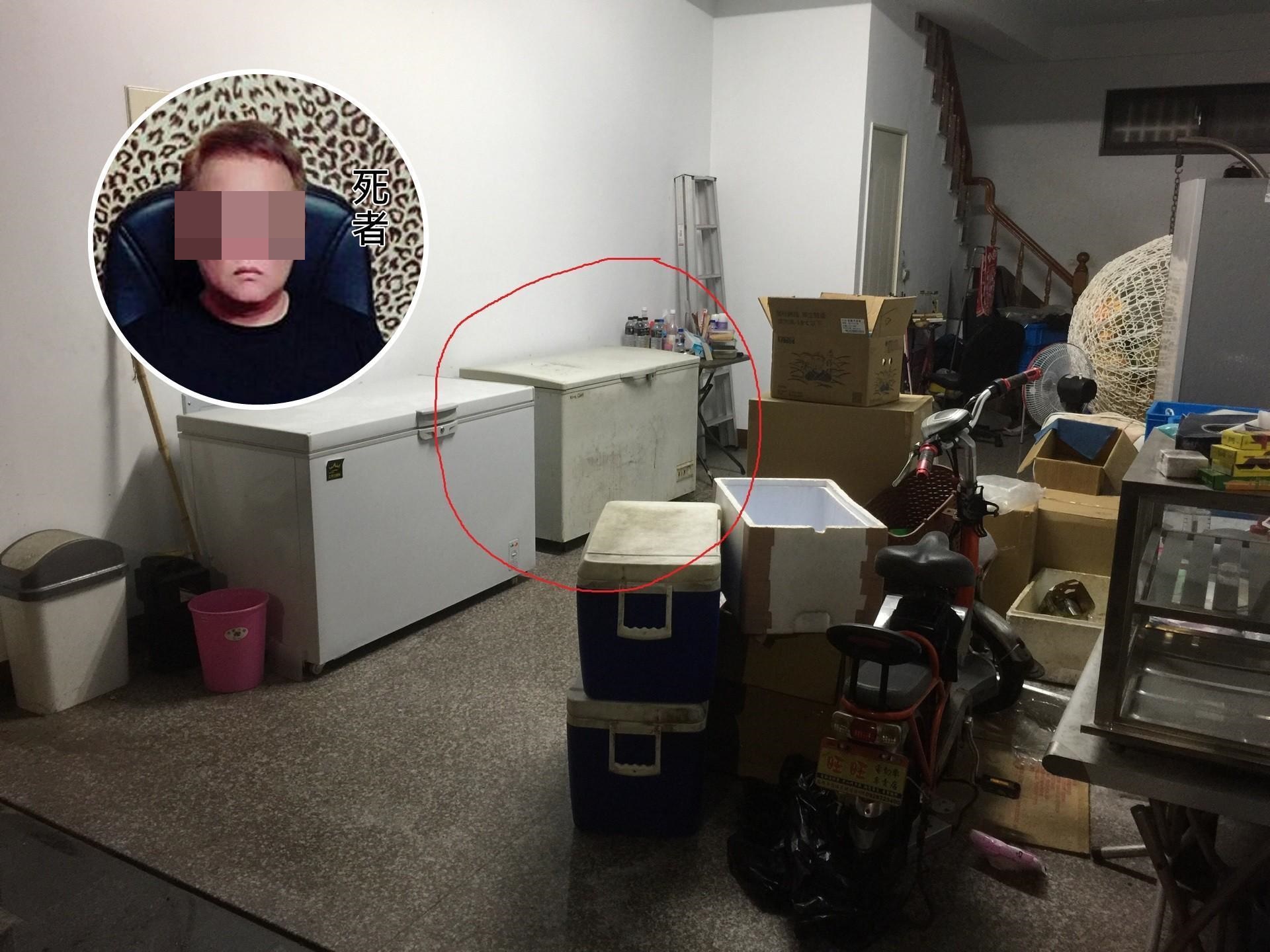妻子砍死老公後將屍體藏放在一樓做生意用的冰箱中長達3個月之久，實在駭人聽聞。（警方提供）