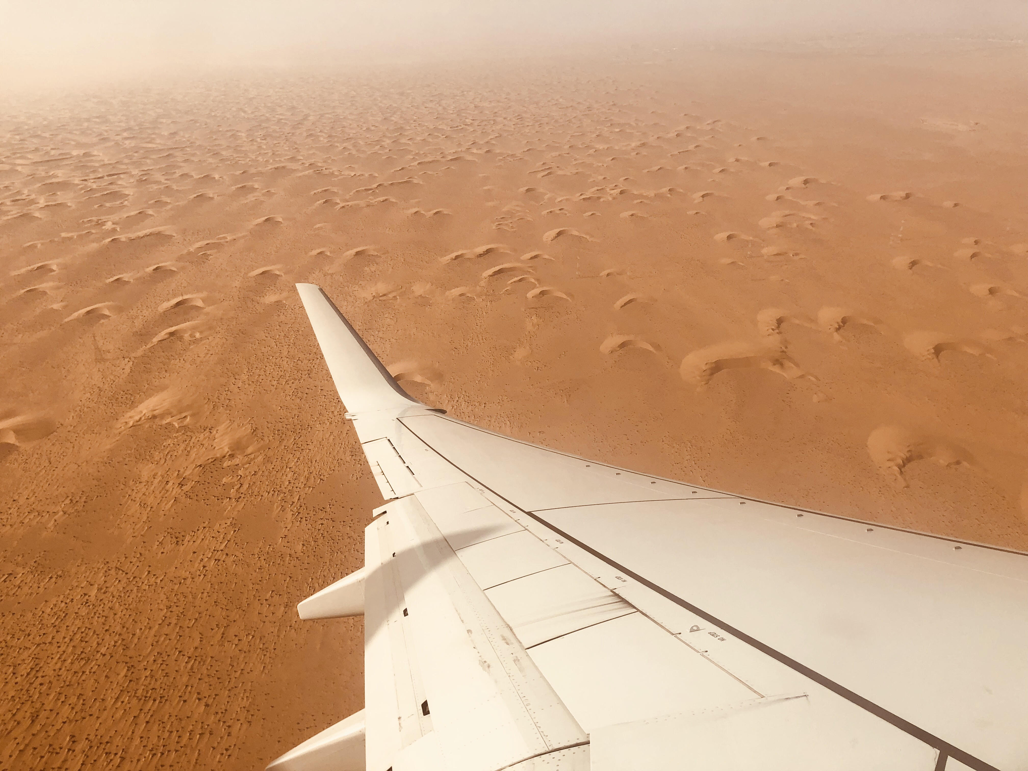 飛機上看到的沙丘，整片都是沙漠。