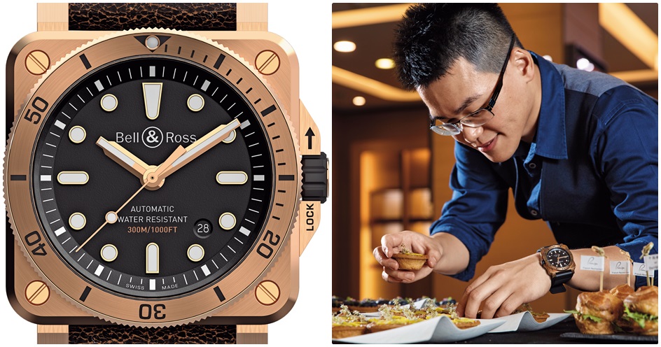 在台南開設法式餐廳的Charles,除了是一名主廚,還是一位手錶收藏家,手上佩戴的是BELL & ROSS今年最新的BR03-92 Diver青銅材質版。