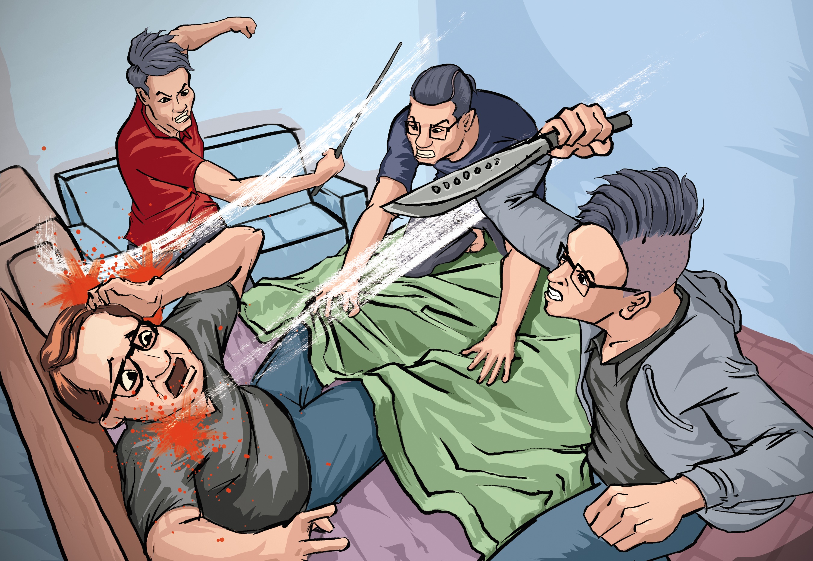 死者長子丁泰文,夥同蔡姓與高姓二嫌,以甩棍及開山刀殺害父親丁盛芳。