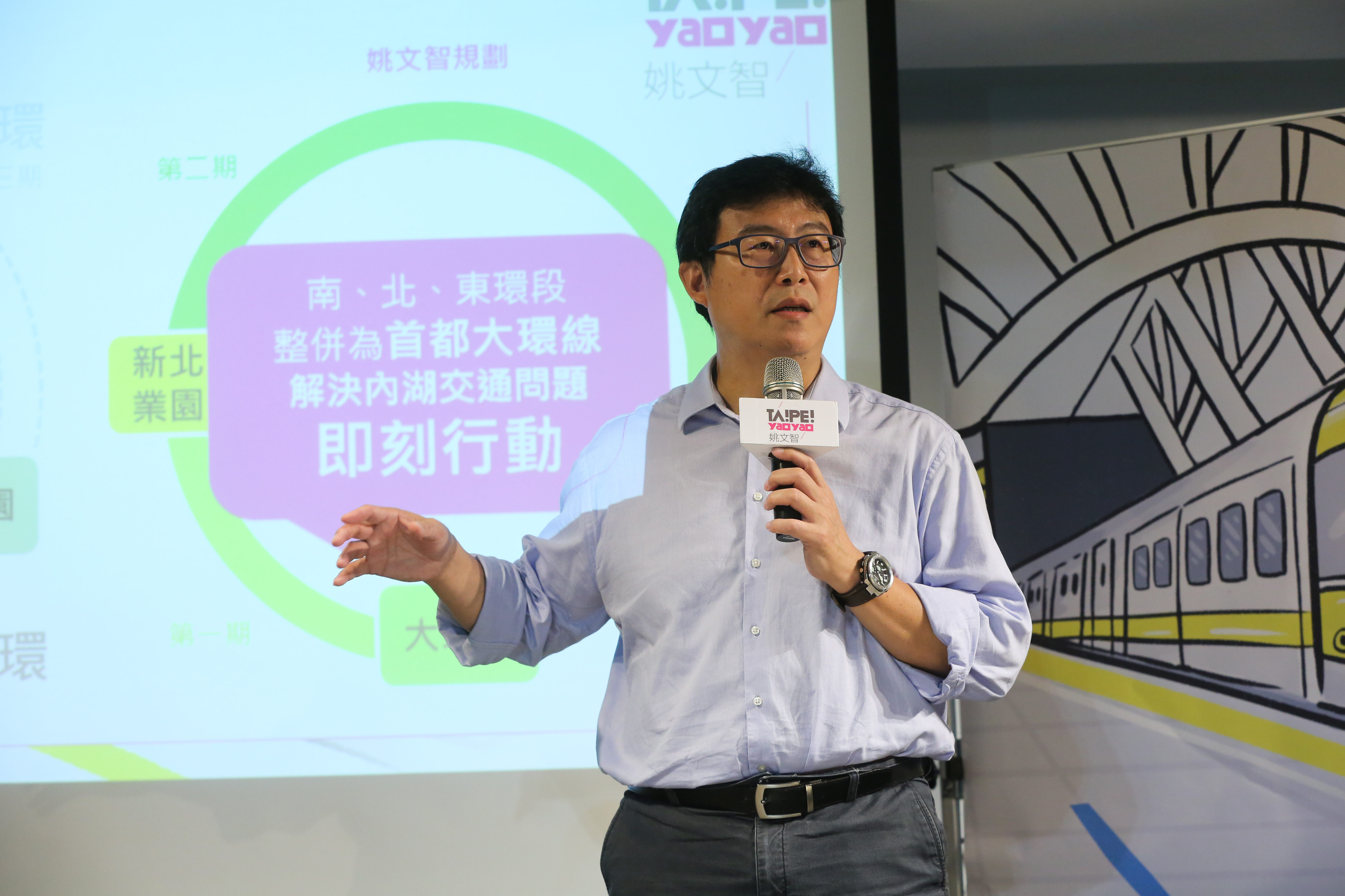 姚文智今也發表他的捷運政策，主張把捷運東環段、南北環段整合為「首都大環線」。