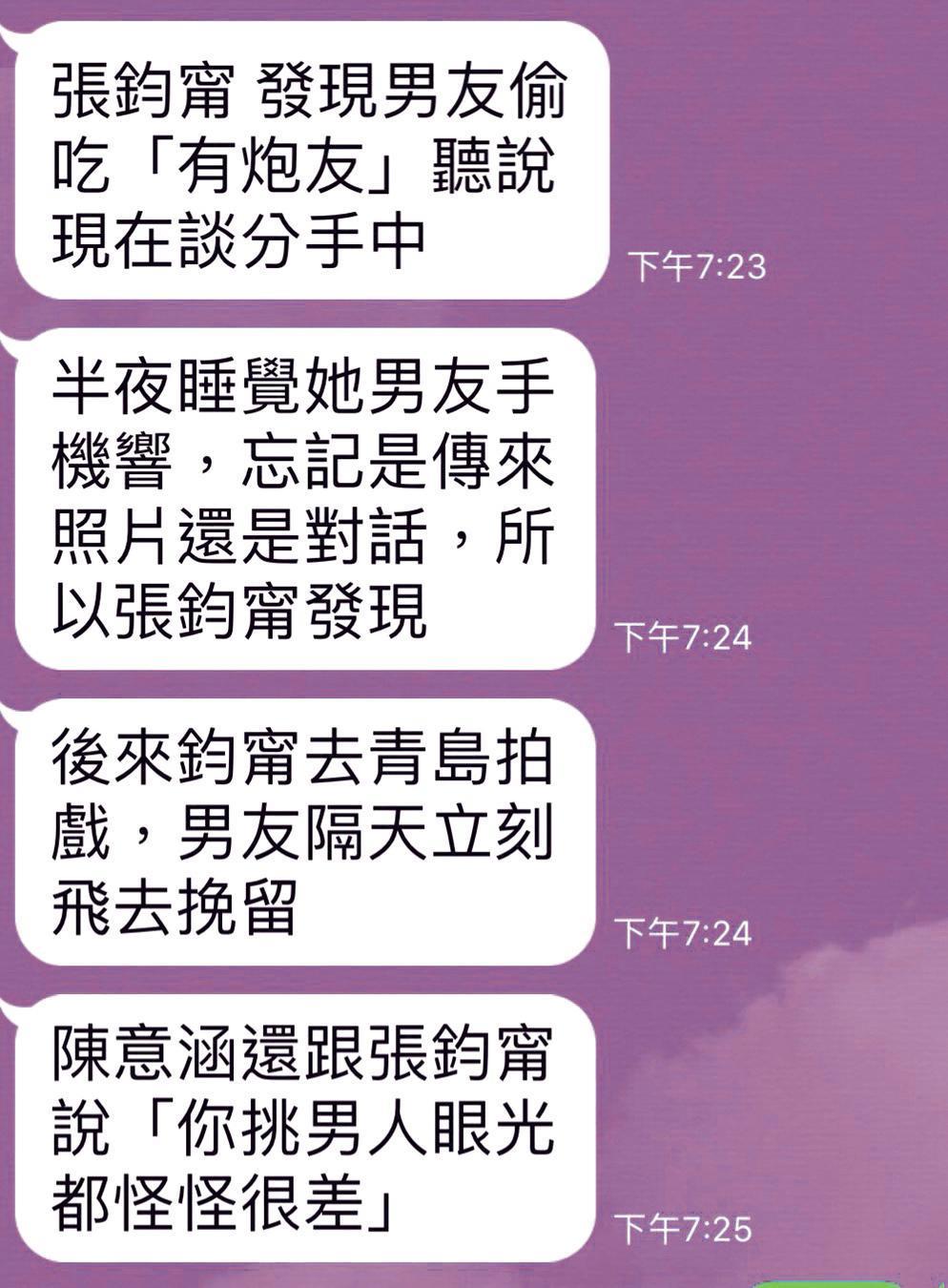 讀者爆料張鈞甯分手理由，還讓陳意涵心疼她挑男人眼光怪又差。