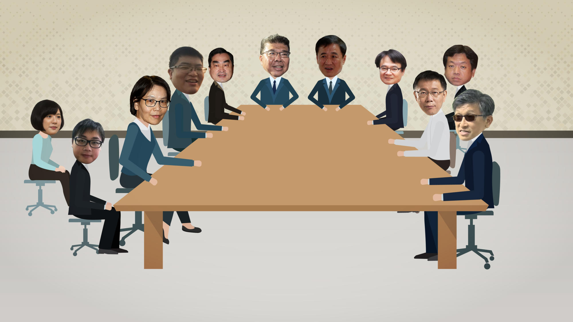 柯文哲競選辦公室每週三晚上舉辦定調會議，從與會者的座位，就能看出親疏。