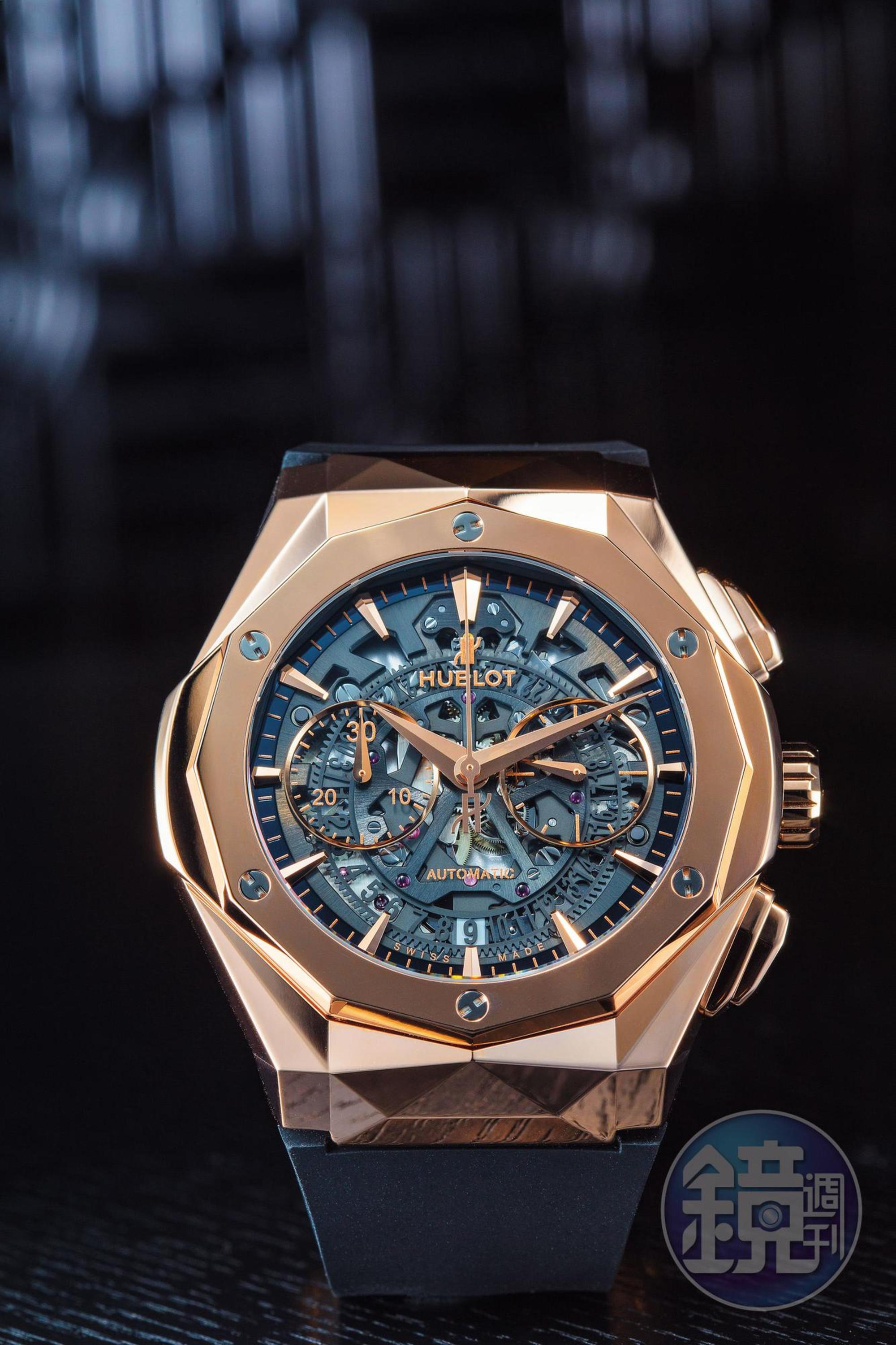 HUBLOT宇舶與雕塑藝術家Richard Orlinski聯手，在錶殼上製作12個多重切割面。全球限量200只。定價約NT$1,174,000（皇金款）。