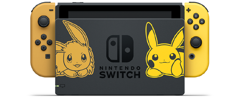 任天堂Switch將推出精靈寶可夢主機同捆組，底座上印有皮卡丘和伊布。