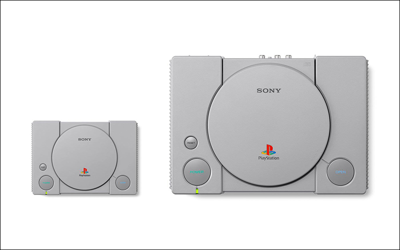 「PlayStation Classic」迷你版,體積則比原版主機小了80%。(台灣索尼互動娛樂提供)