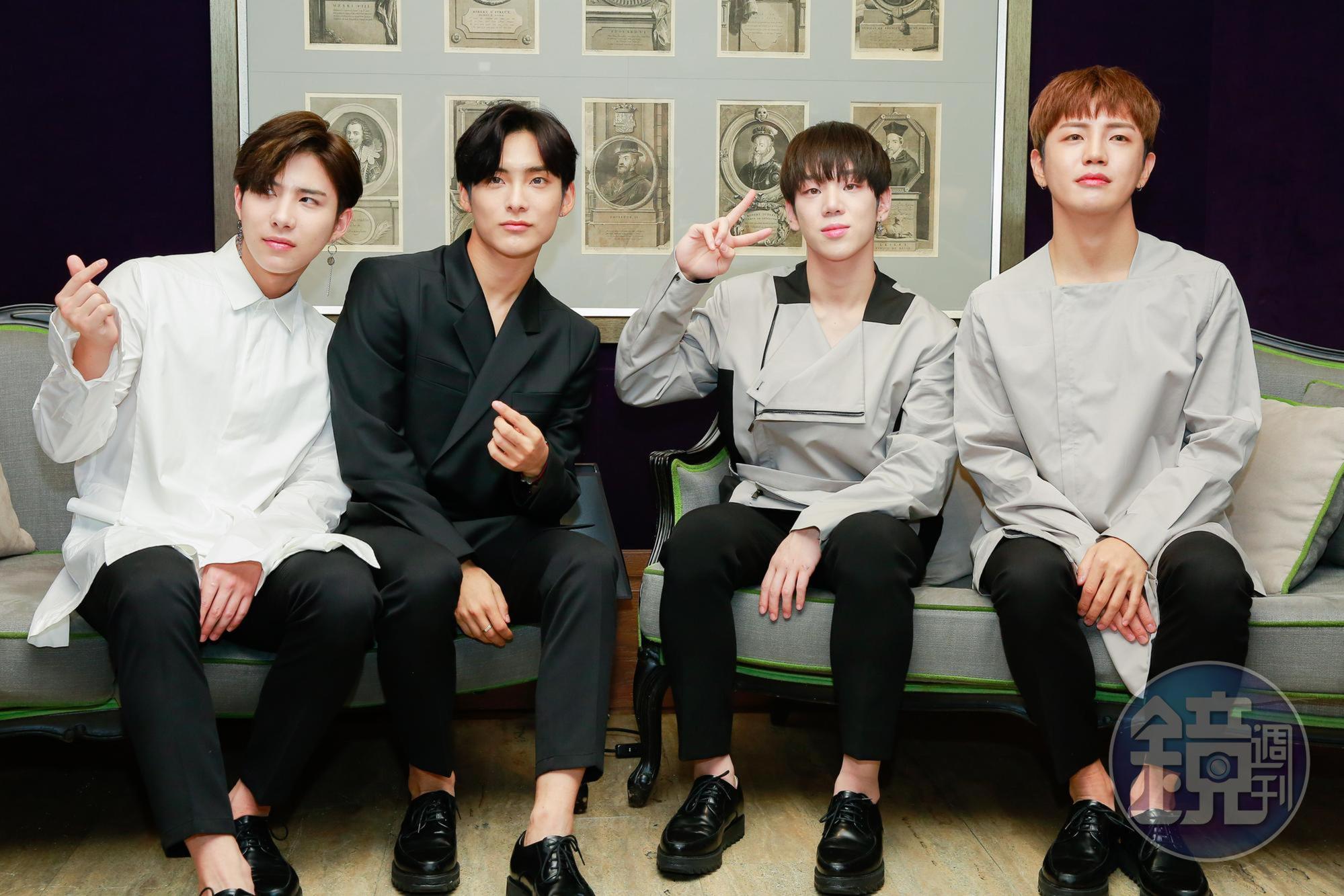韓國男團A.C.E首次來台會粉絲,成員左起WOW、JUN、炳官與東勳。