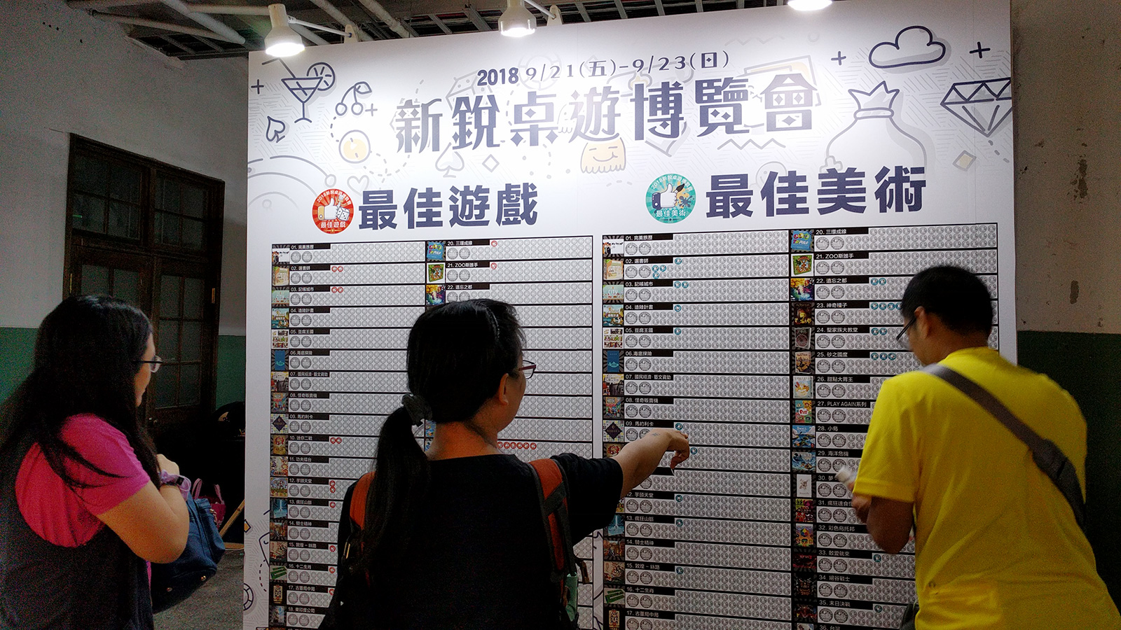 2018台灣新銳桌遊博覽會在松菸文創的北向製菸工廠一樓舉行，現場提供桌遊試玩，還有最佳遊戲、最佳美術的票選活動。