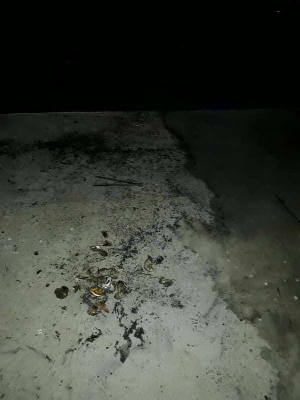 附近河堤上留有烤肉痕跡，不排除是因未撲滅炭火釀禍。（消防局提供）