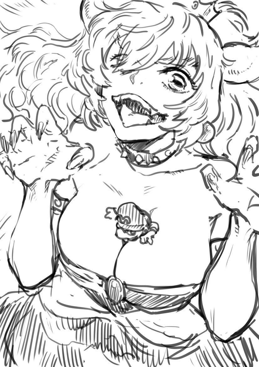 漫畫家猫井ヤスユキ的庫巴公主,還沒上色。(翻攝自twitter@nekomin7)