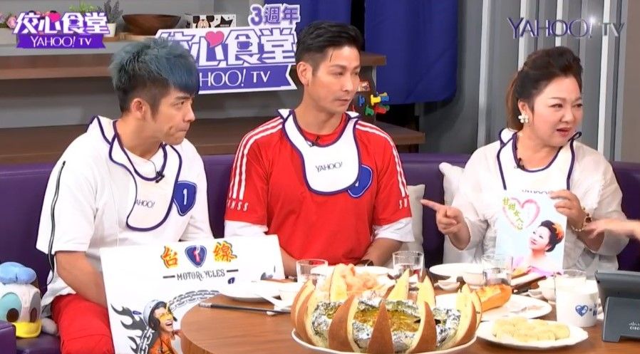 白冰冰帶著子弟兵「台一線」上黃子佼節目宣傳。（佼心食堂提供）