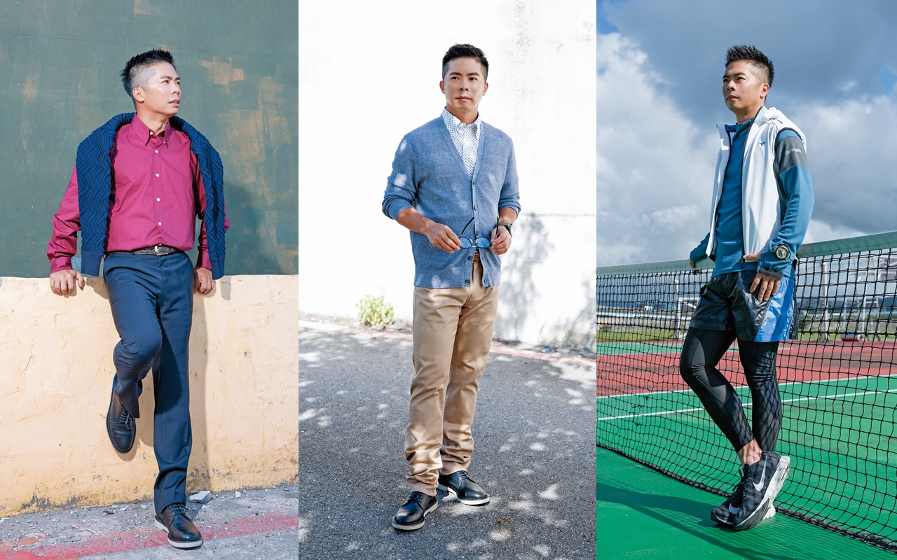 台灣長跑運動員林義傑的服裝以運動、休閒為主，比較少正式look。