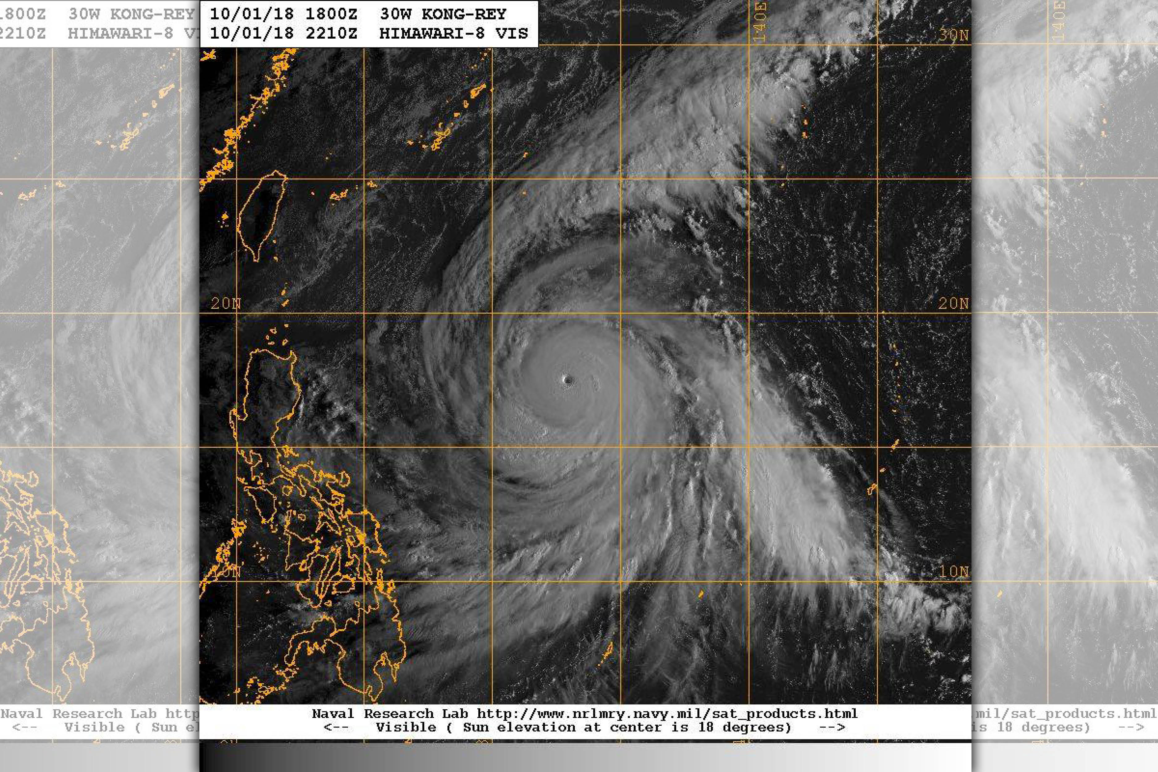 康芮颱風連上了3條外側的雲系，像三葉片的風扇。（翻攝自鄭明典臉書）