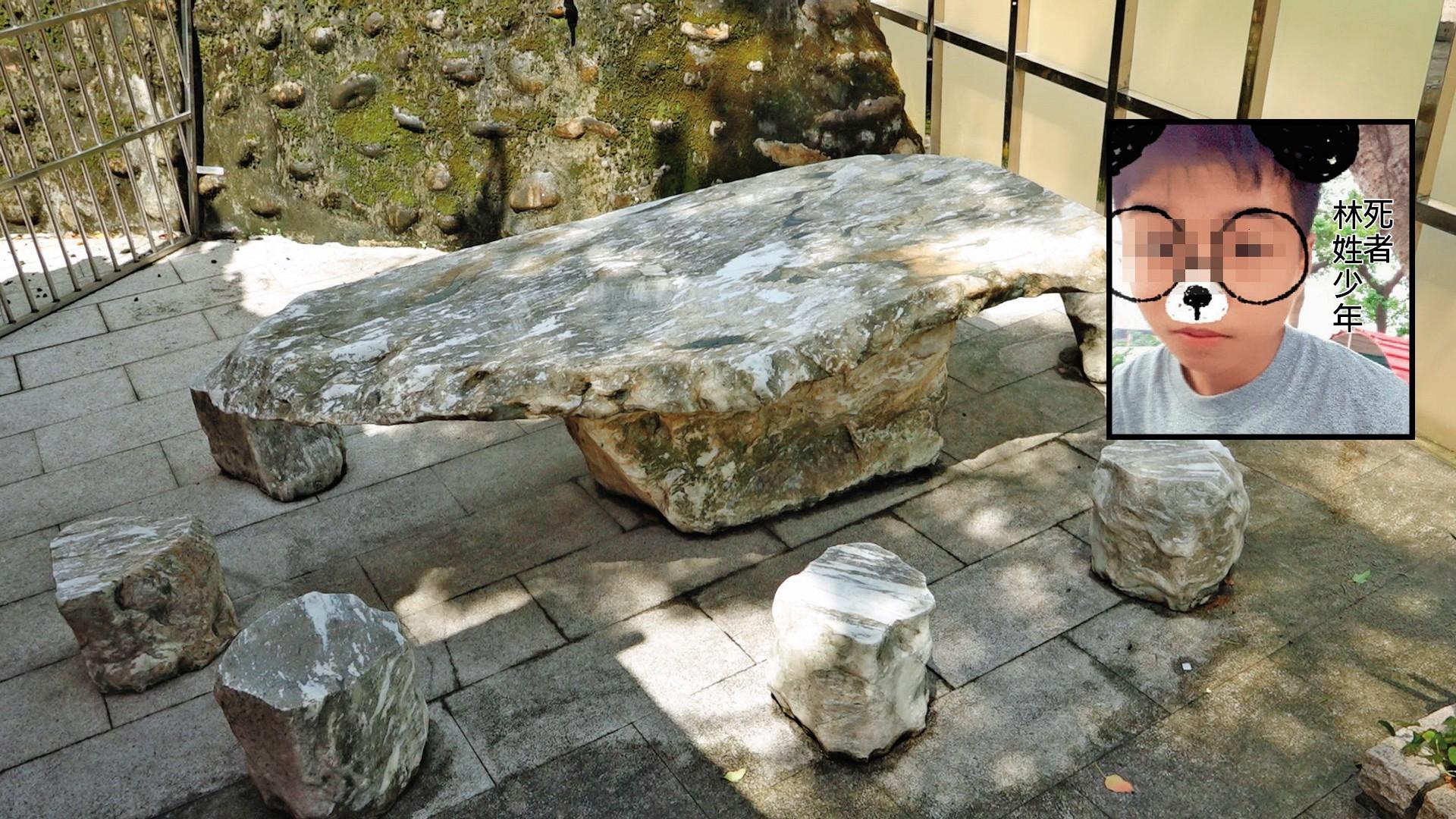 林姓少年不堪暴打而慘死廟旁,在石桌下曝屍數小時才被發現。