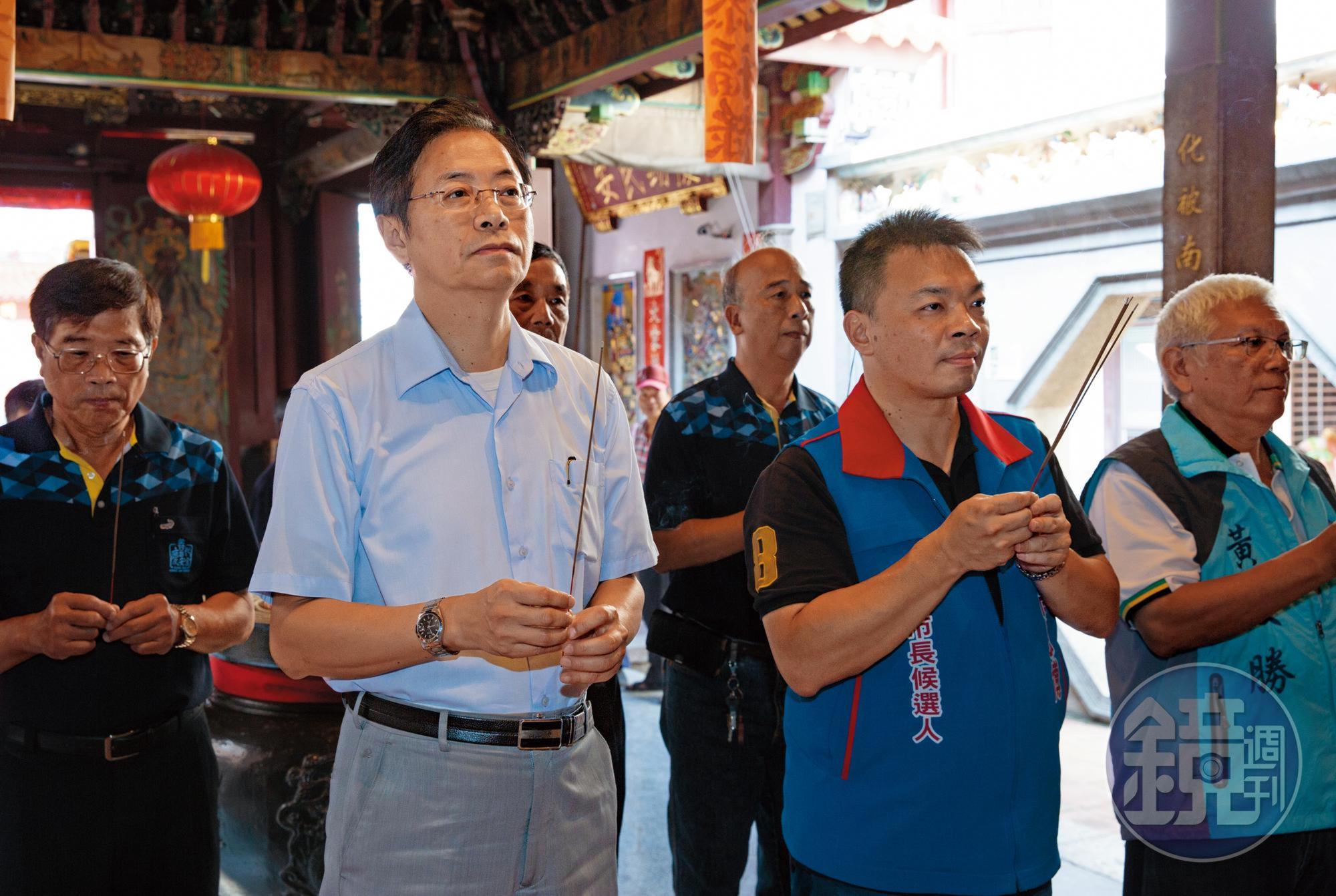 前行政院長張善政（前排左）全國跑透透輔選，日前替國民黨台南市長參選人高思博（前排右）站台，黨內評估張下一步就是搶攻2020。
