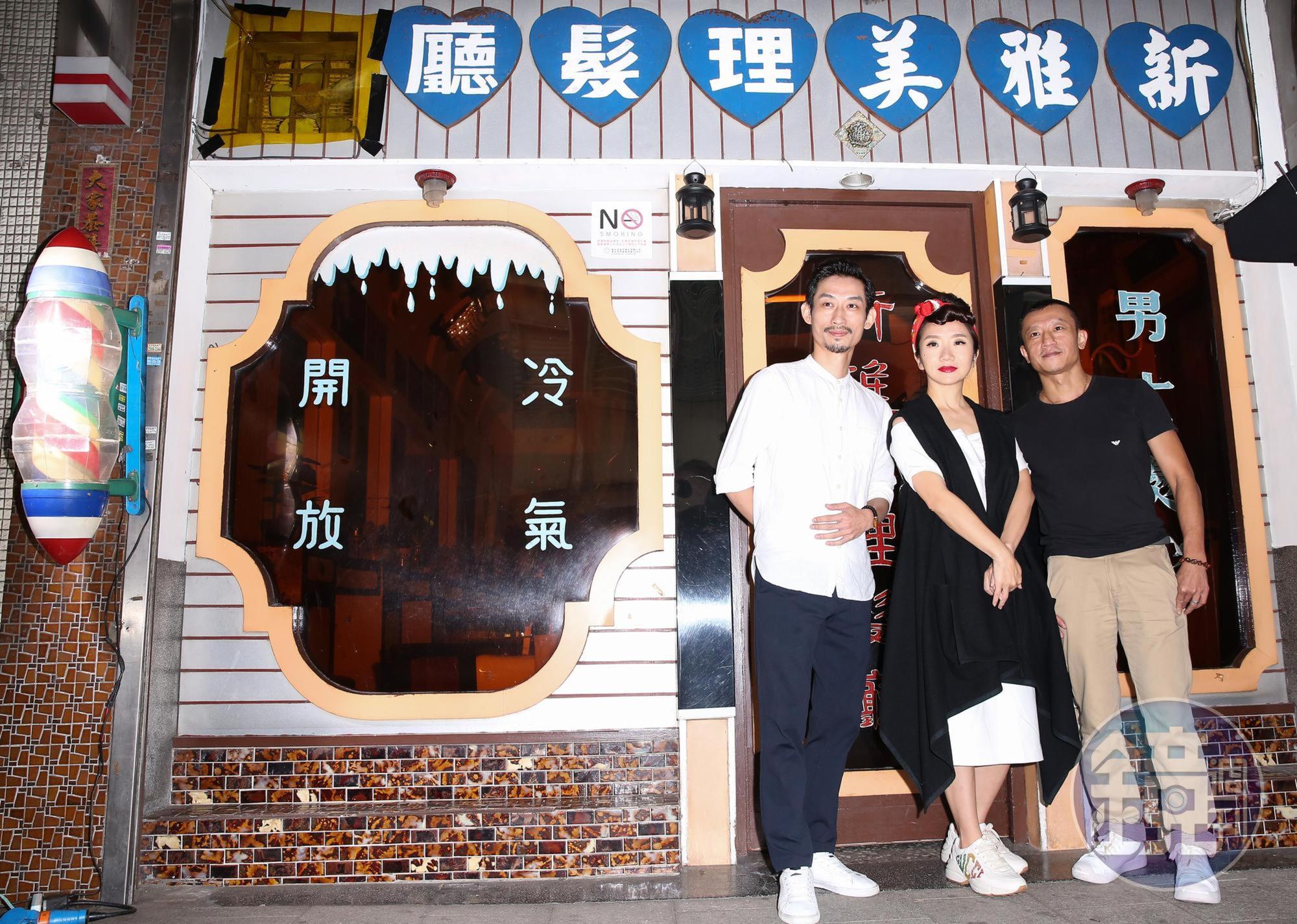 金馬獎主持人陶晶瑩(中),與去年最佳男配角陳竹昇(左),在導演楊雅喆(右)指揮下拍攝最新的金馬獎宣傳短片。