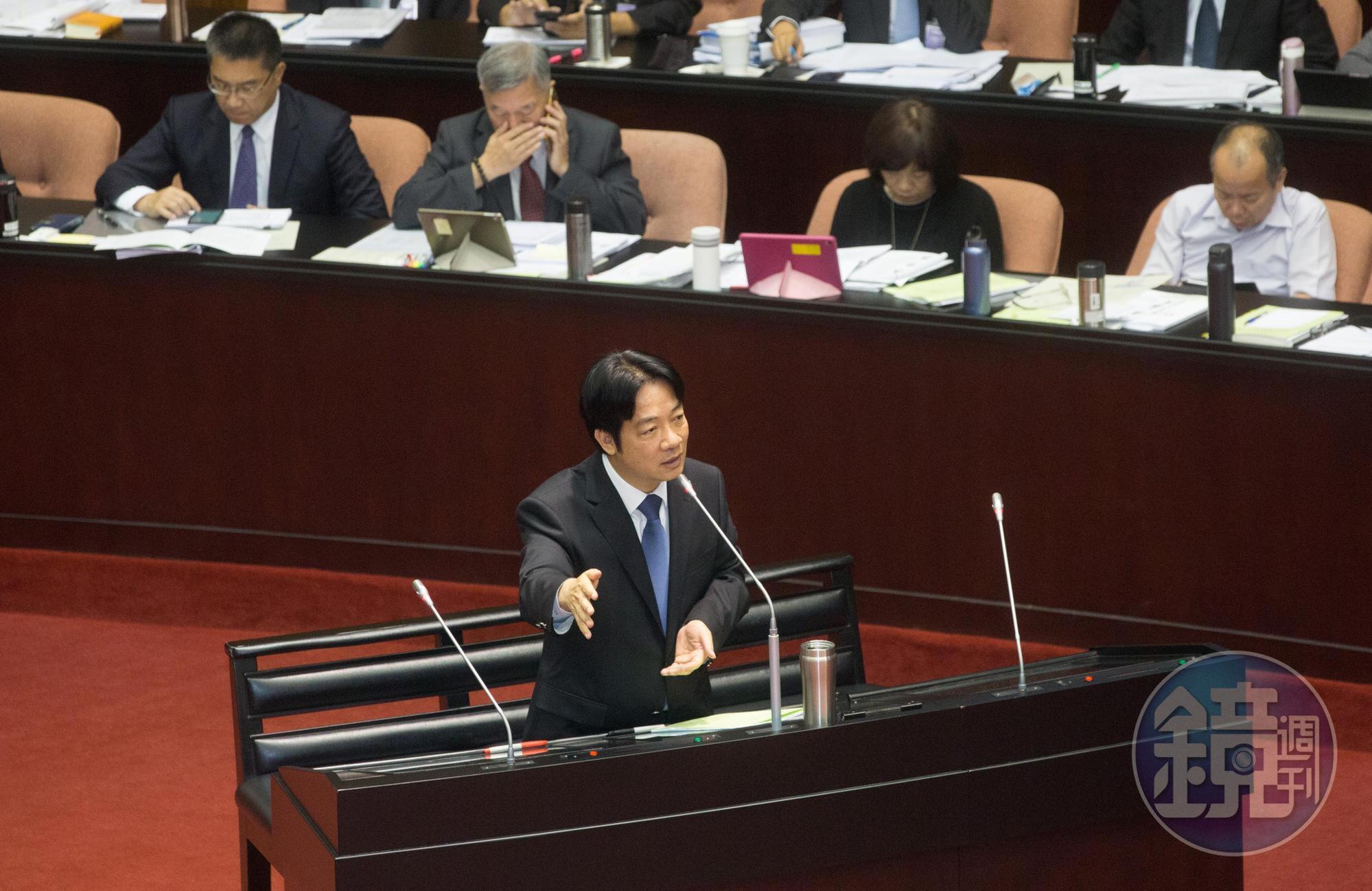 行政院長賴清德今至立法院接受質詢。