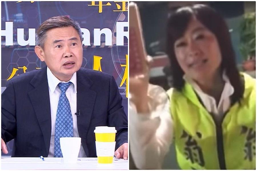 姨丈李俊毅（左圖）於臉書發表聲明，譴責翁語含（右圖）的不當行為。（左圖翻攝李俊毅臉書，右圖翻攝爆廢公社影片）