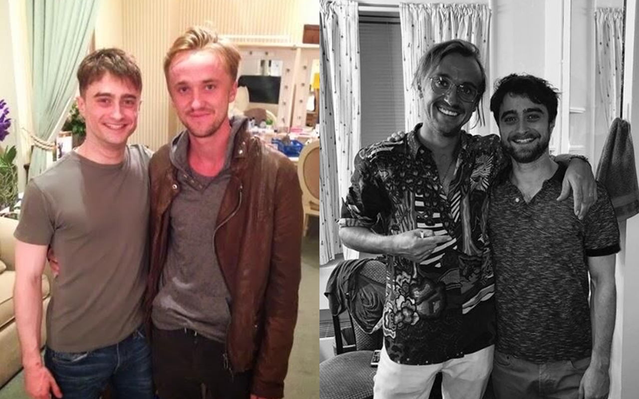 哈利波特和馬份的合照，從左邊進化成右邊，讓粉絲感嘆好崩壞。（翻攝自IG）