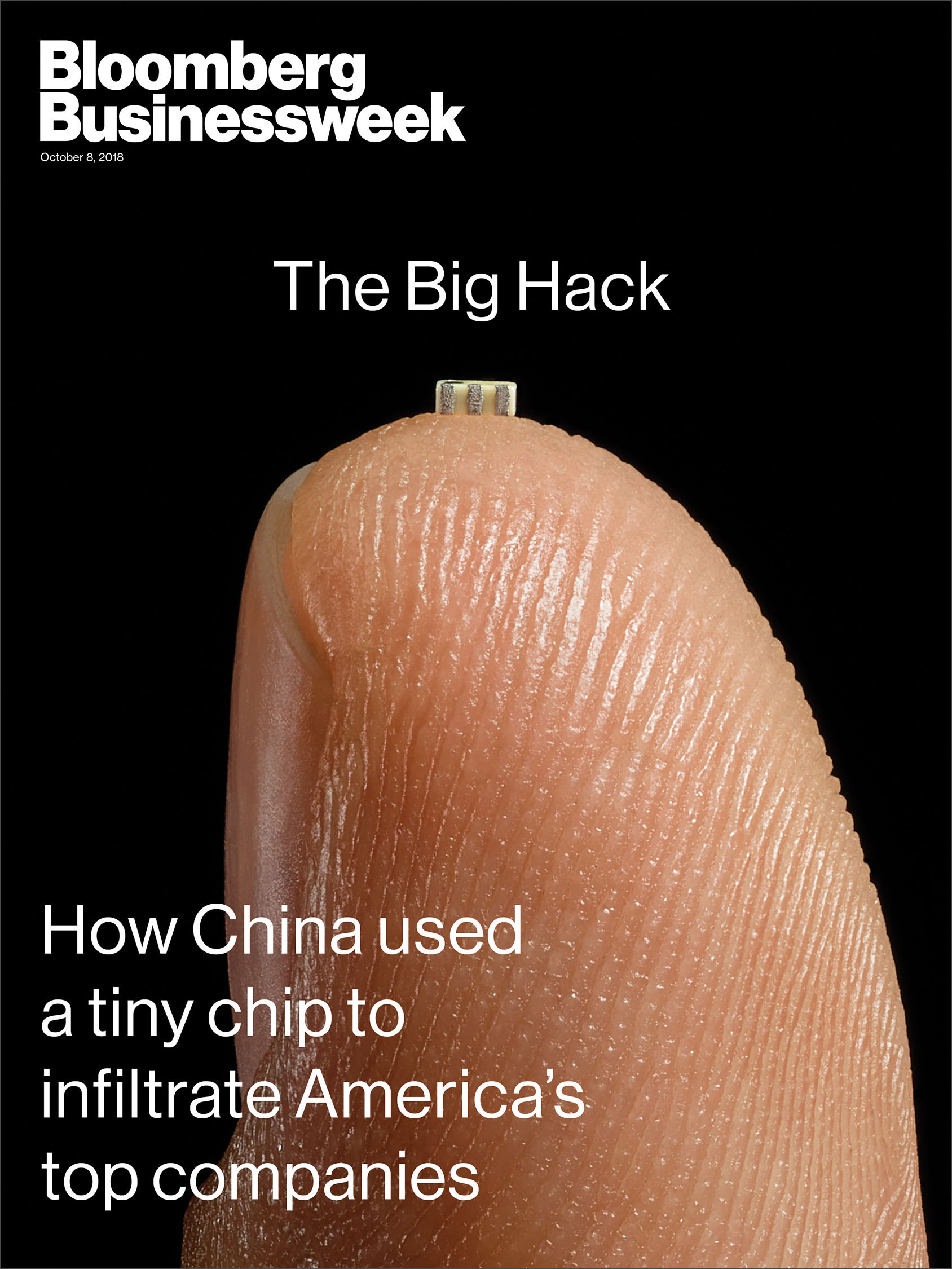 《彭博商業週刊》以專題報導「米粒大小」的惡意晶片駭入美國企業。（網路截圖）