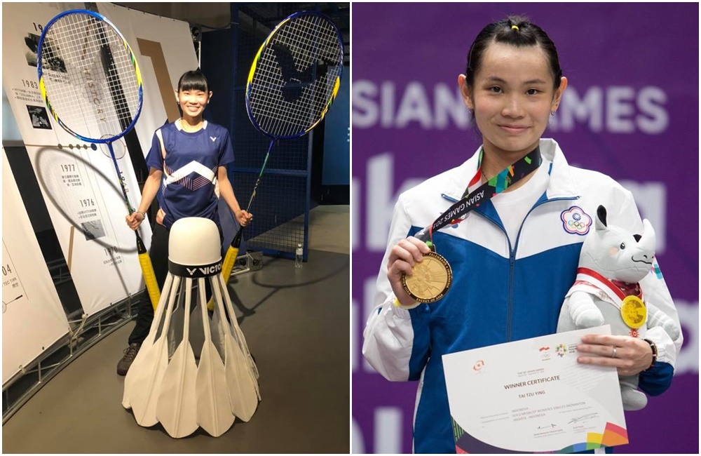 台灣羽球品牌VICTOR勝利50週年特展，戴資穎提供19面大賽金牌、冠軍盃，自己也興奮和放大版羽球合照。（翻攝戴資穎粉絲專頁）