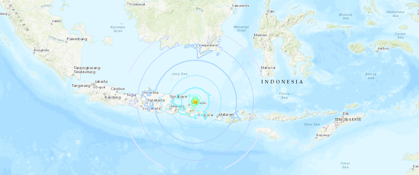 印尼峇里島又發生芮氏規模6.0地震，釀成3位民眾死亡。（圖取至美國地質研究所USGS）